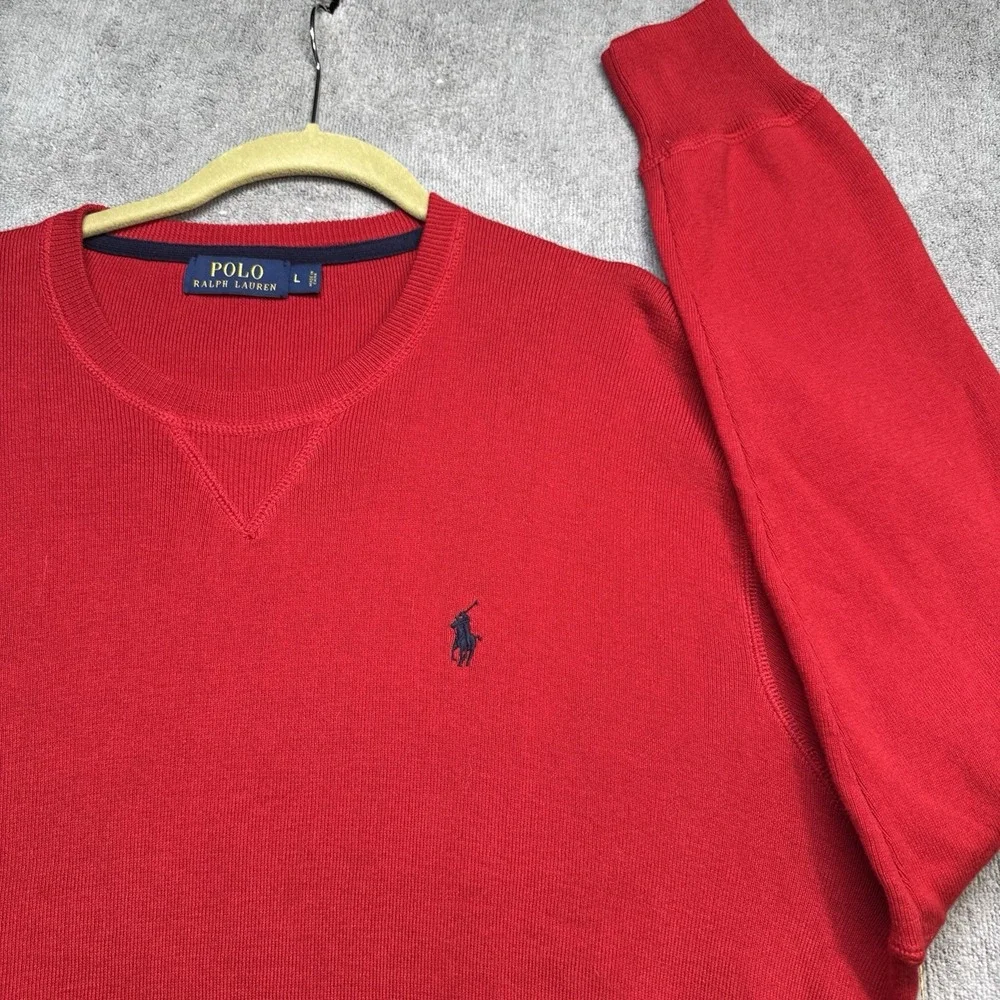 Polo Ralph Lauren Men's Red Crew Neck Sweater Preppy Holiday Classic‎ Large